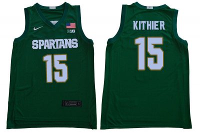 Men Michigan State Spartans NCAA #15 Thomas Kithier Green Authentic Nike Stitched College Basketball Jersey CP32P20TO